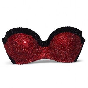 Jet Black Crystal & Siam Red Fancy Strapless Bralet All Sizes New